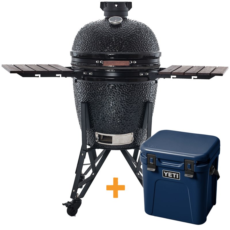 The Bastard Keramikgrill Classic Large - Complete - schwarz glänzend -  inkl. YETI ROADIE 24 Kühlbox Navy