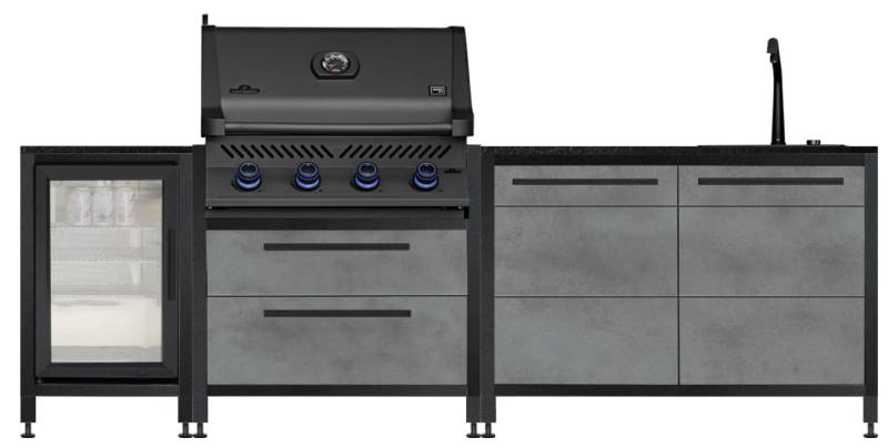 Burnout Kitchen: BurnoutBBQ Outdoorküche mit Napoleon Sondermodell Prestige 500 Shadow, Kühlschrank und Spüle