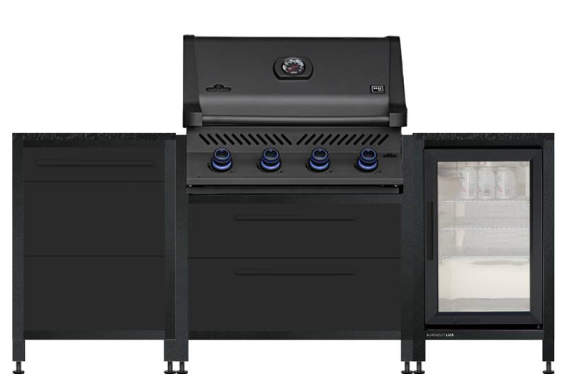 Burnout Kitchen: BurnoutBBQ Outdoorküche mit Napoleon Prestige 500 Burnout Sonderedition Shadow und Kühlschrank - Small