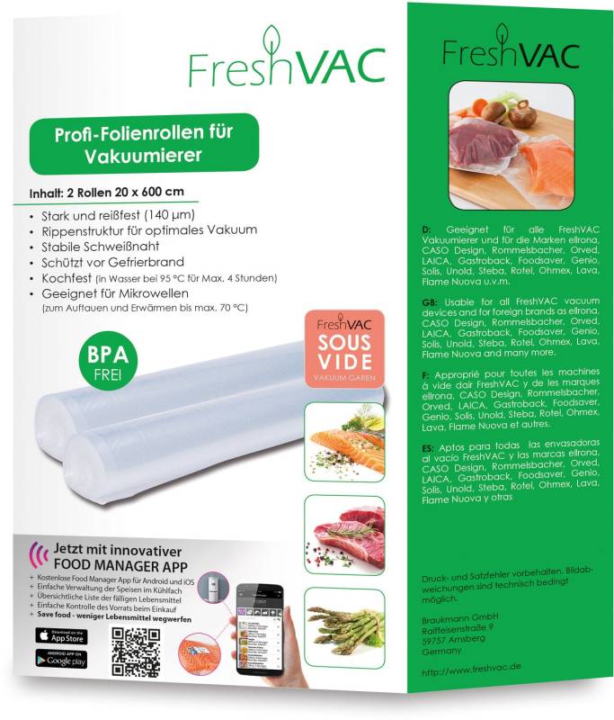 CASO Vakuumierfolie - freshVACpro Profi-Folienrolle 20 x 600 cm mit Struktur - 2 Stk.