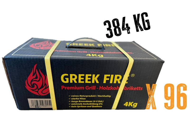 Greek Fire Premium Holzkohlebriketts 4 kg - Palette 96 Stk. (384 kg)