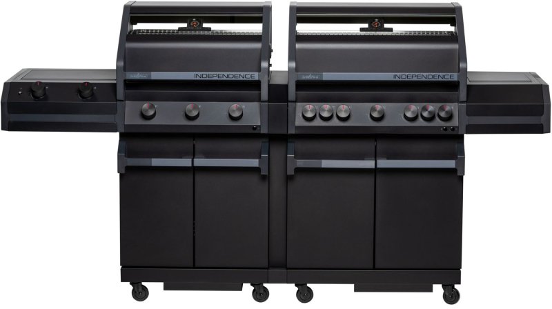 Grillfürst Independence P830G Doppelkammer Gasgrill - mattschwarz - mit XXL Infrarotbrenner, Seitenkocher, Heckbrenner und Gusseisenrosten