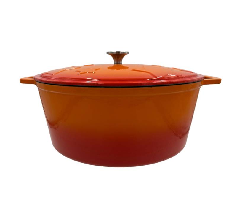 Grillfürst Dutch Oven Sternentöpfchen / Gusseisen Bräter - emailliert - L - orange