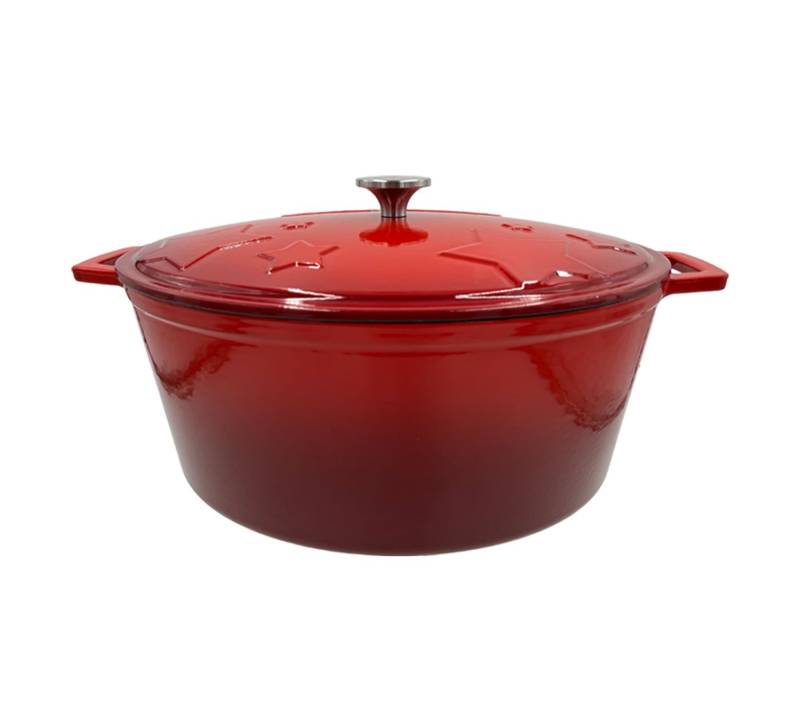 Grillfürst Dutch Oven Sternentöpfchen / Gusseisen Bräter - emailliert - L - rot