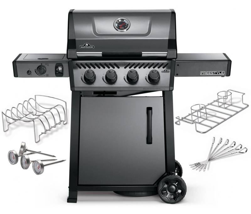 Napoleon Freestyle 425 Gasgrill, Graphit - mit Sizzle Zone und Tür - inkl. Fleisch-Liebhaber Starter-Kit