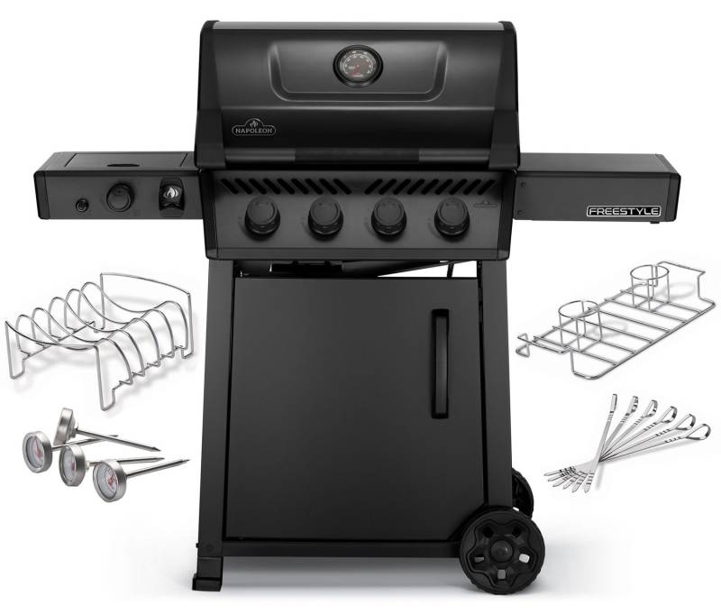 Napoleon Phantom Freestyle 425 Gasgrill, mattschwarz - mit Sizzle Zone - inkl. Fleisch-Liebhaber Starter-Kit