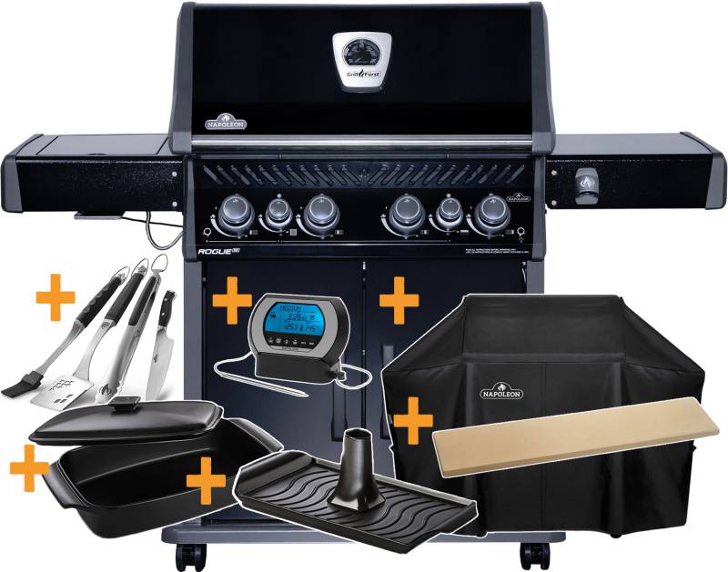 Napoleon Rogue SE 525 Gasgrill - all-black Grillfürst Edition - mit XL Grillzubehör-Set