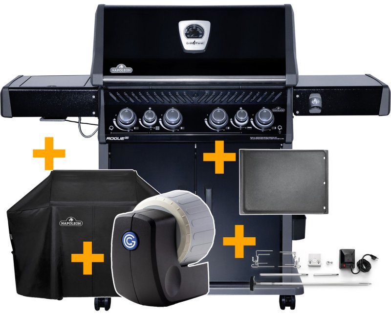 Napoleon Rogue SE 525 Gasgrill - all-black - mit Sizzle Zone und Heckbrenner - Grillfürst Edition inkl. Grill Control und Zubehörpaket - Smart Deal - Modell 2024