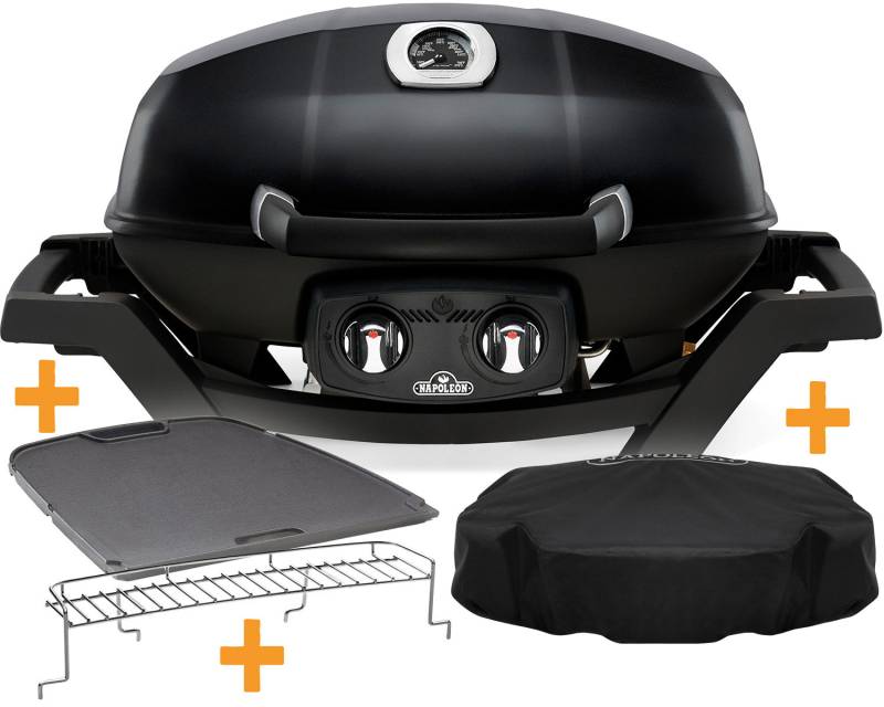 Napoleon TravelQ PRO285 Kompakt Gasgrill Schwarz inkl. Grillplatte, Warmhalterost & Abdeckhaube