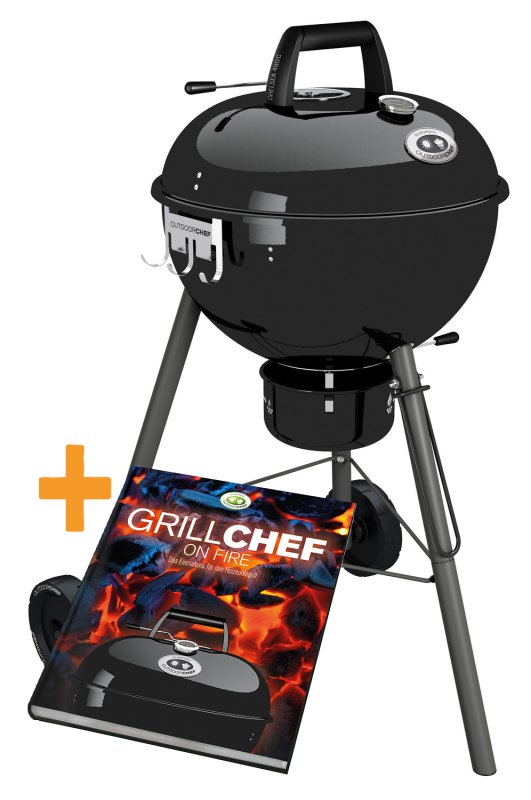 Outdoorchef Holzkohle Kugelgrill Chelsea 480 C schwarz - inkl. Outdoorchef Grillbuch: Das Einmaleins für den Holzkohlegrill