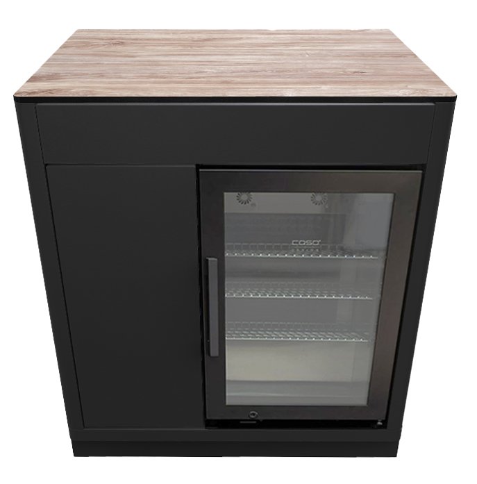 Outdoorchef Kühlschrankmodul HEAT - inkl. CASO BBQ Cooler Black - inkl. Arbeitsplatte HPL Holzdekor (Eiche)