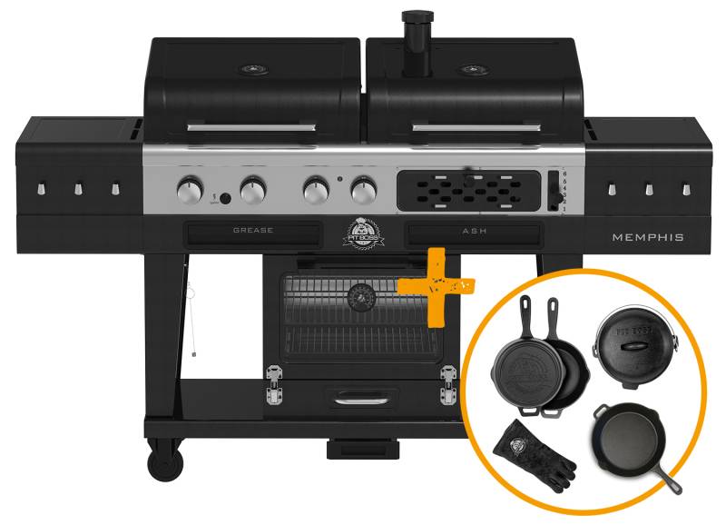 Pit Boss Memphis Ultimate 2.0 Kombigrill + Gusseisen Starter Set 6-teilig