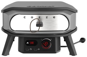 COZZE Pizzaofen elektrisch PREMIUM 34 cm (13") mit drehbarem Pizzastein & Digital-Thermometer - inkl. Hitzeschild