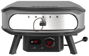 COZZE Pizzaofen elektrisch PREMIUM 42,5 cm (17") mit drehbarem Pizzastein & Digital-Thermometer - inkl. Hitzeschild