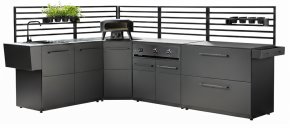 Cozze Outdoor Küche Elements (L-förmig) 290 x 200 cm - mit Combo 900, Pizzaofen 13" Black Edition & Spüle