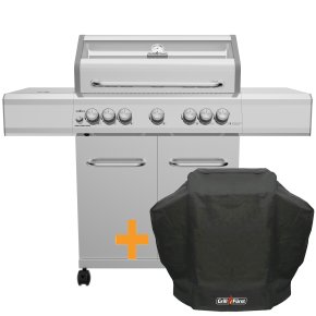 Grillfürst G521E 5-Brenner Edelstahl-Gasgrill mit Hochtemperaturbrenner, Heckbrenner und Edelstahl Rosten - inkl. Abdeckhaube