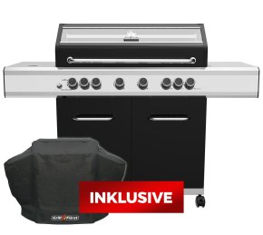 Grillfürst G620G 6-Brenner Gasgrill mit Hochtemperaturbrenner, Heckbrenner und Gusseisen Rosten - inkl. Abdeckhaube