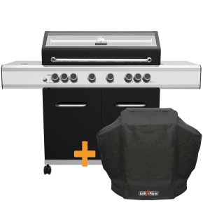 Grillfürst G620G 6-Brenner Gasgrill mit Hochtemperaturbrenner, Heckbrenner und Gusseisen Rosten - inkl. Abdeckhaube