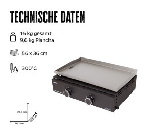 Grillfürst Plancha Grill - 2 Brenner mit insgesamt 7 kW und Edelstahl Plancha - Hover