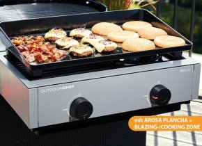 Outdoorchef Gas Kugelgrill Arosa 570 G Grey Steel - inkl. &quot;Plancha Grill&quot; Vollausstattung mit Blazing-/Cookingzone + Plancha + Reinigungsset - Hover