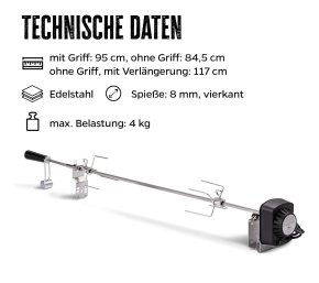 Grillfürst Universal Drehspieß / Rotisserie Set aus Edelstahl mit Motor für über 30 versch. Grillgeräte - Hover