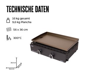 Grillfürst Plancha Grill - 2 Brenner mit insgesamt 7 kW und Edelstahl Plancha - Hover