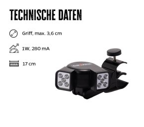 Grillfürst Universal LED Grilllampe / Grilllicht / Grifflicht - mit 2 schwenkbaren Leuchtköpfen - Hover