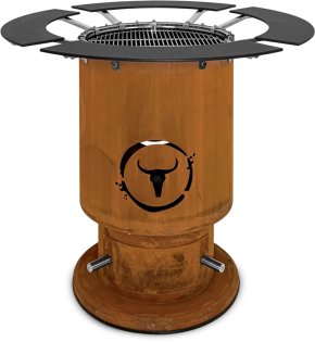 Moesta Bandit 2.0 FirePlace - Feuertonne aus Cortenstahl - mit Grillrost & 4 Ablagen oben schwarz